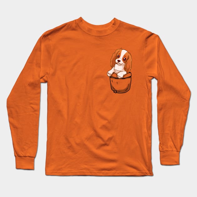 Pocket Cute Cavalier King Charles Spaniel Dog Long Sleeve T-Shirt by TechraPockets